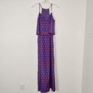 BeBop Women's Maxi Dress Size M Blue Red Tribal Pattern Summer Bohemian Hippie